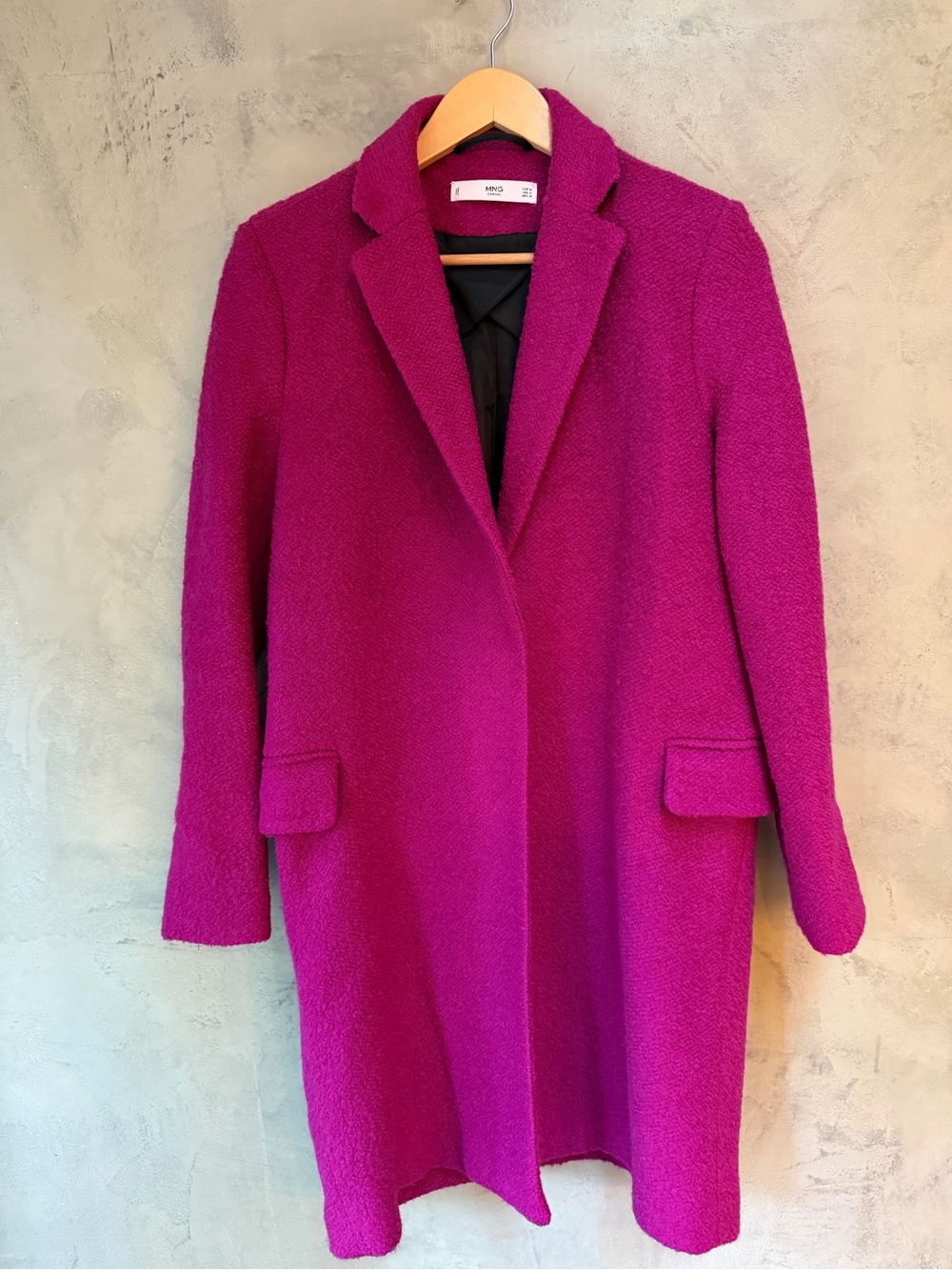 MNG Casual Fuchsia Wool Blend Longline Coat (Size US S, EU M)